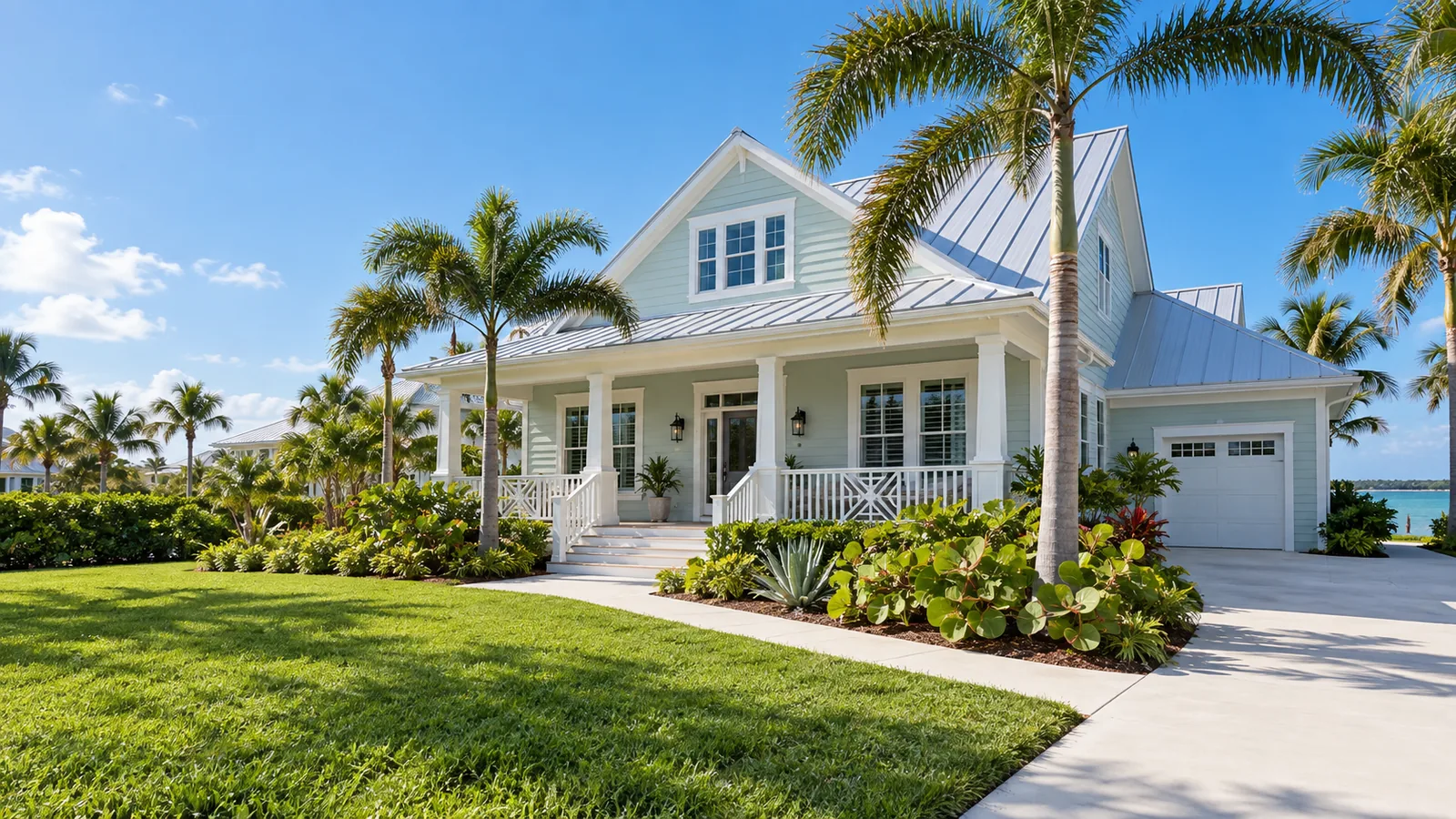 Pressure washing a waterfront home in Fort Pierce, FL, roof and driveway clean