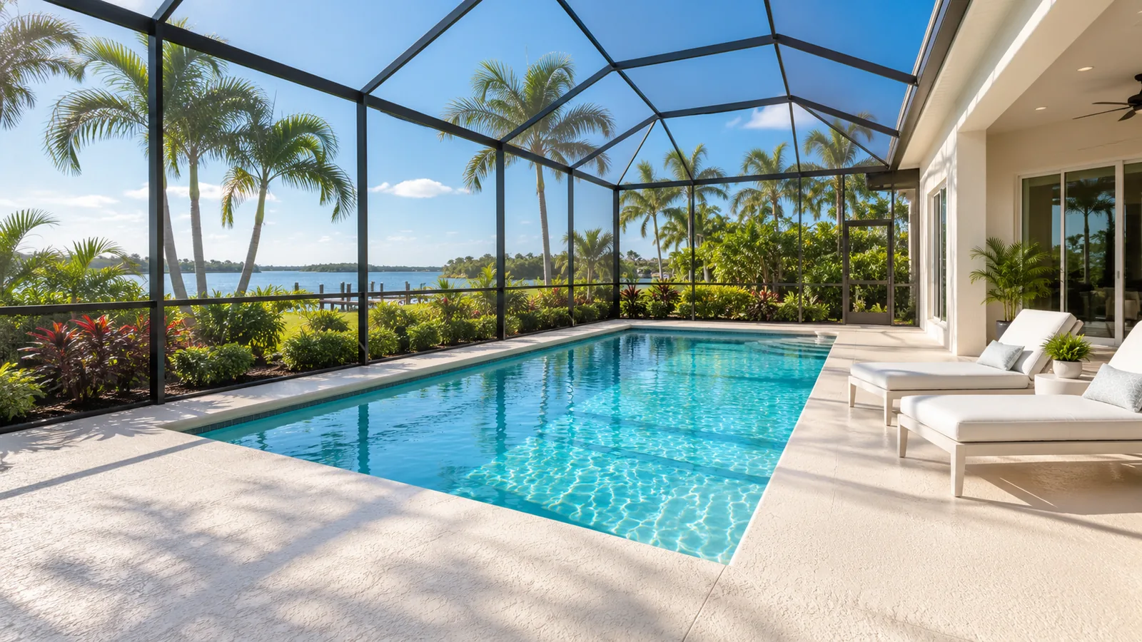 Screened lanai and pool deck pressure washing in Jensen Beach, FL