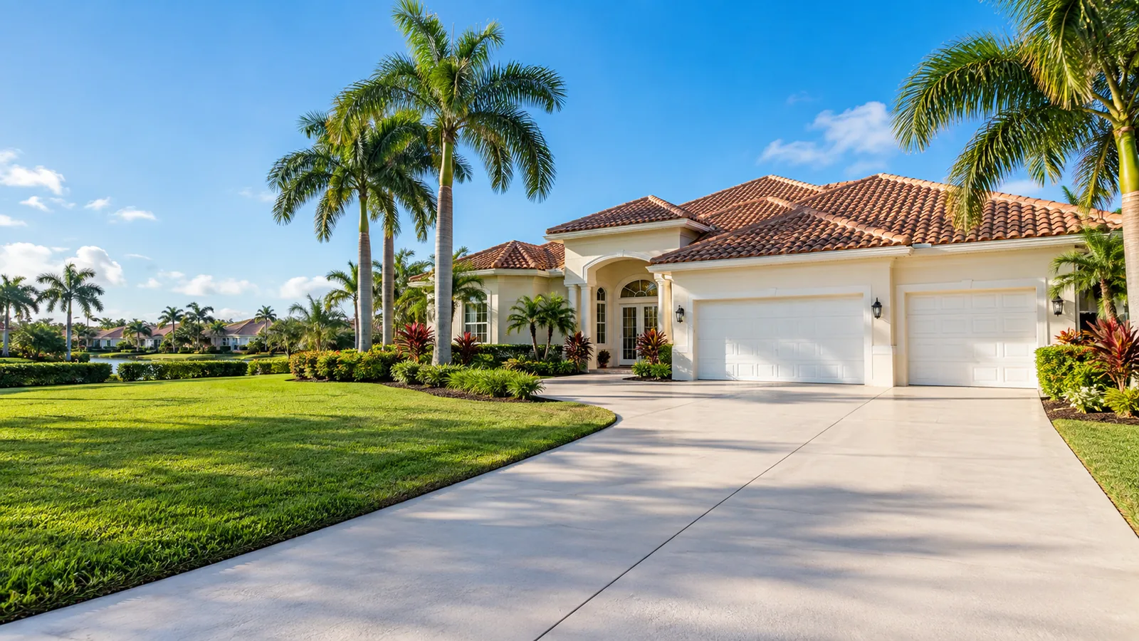 Pressure washing and roof soft washing on a tile-roof home in Port St. Lucie, FL